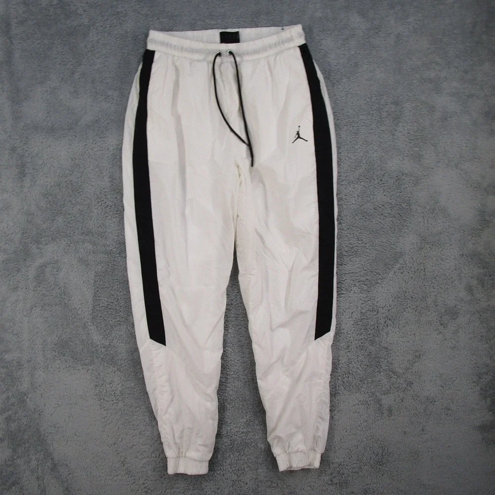 Jordan Mens White Black Striped Nylon Windbreaker Track Pants AQ2686-100 Large